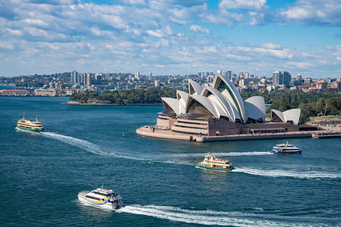 Sydney Harbour with the Opera House and ferries, near the Acadex head office on Pitt Street